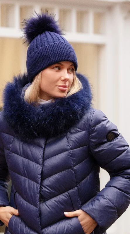 Luxy Midi Water-Repellent Down Jacket - Navy