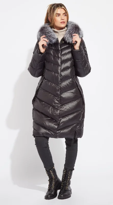 Luxy Midi Water-Repellent Down Jacket - Silver Fox