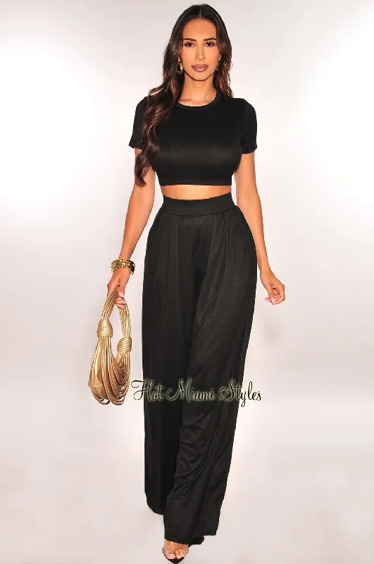 black-short-sleeve-cropped-high-waist-pleated-wide-leg-pants-two-piece-set