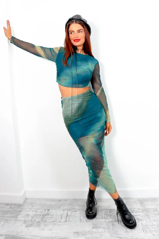 double-booked-green-tie-dye-mesh-midi-co-ord