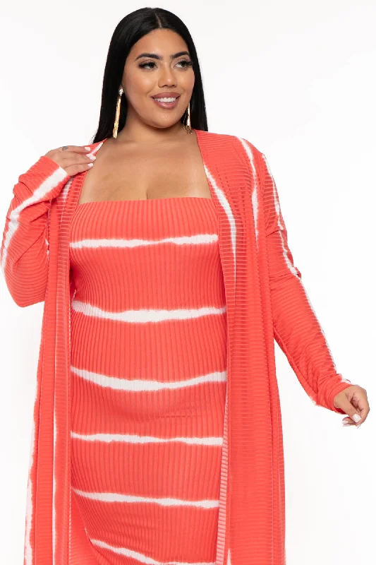 plus-size-lizah-tube-dress-cardigan-set-coral