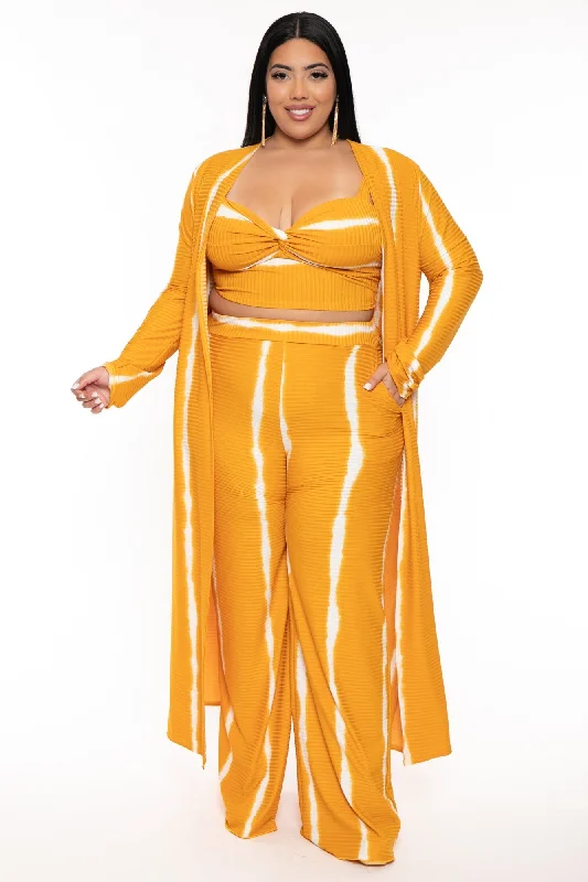 Plus Size Lizeth 3pc Cardigan Set  - Mustard