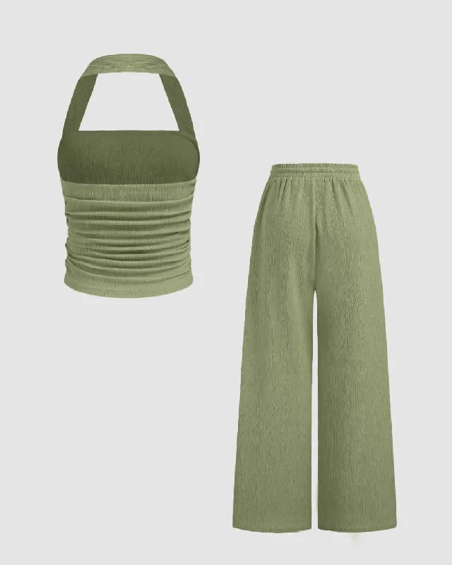 solid-color-back-cut-tank-top-wide-leg-pants-set-in-green