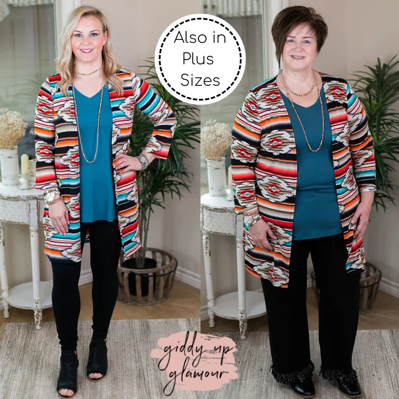 Last Chance Size Small & Medium | All Eyes On You Aztec Print Cardigan in Red and Turquoise