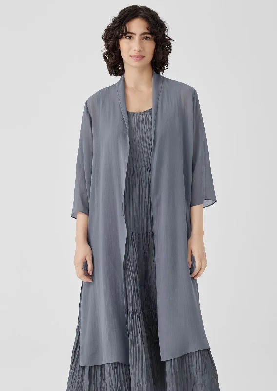 Eileen Fisher - Sheer Silk Georgette High Collar Jacket