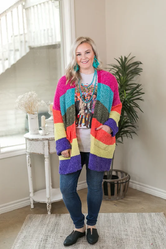 Last Chance Size S/M | Happy Hour Multicolor Chenille Cardigan in Fuchsia