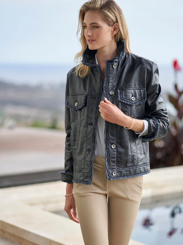 Natalie Washed Leather Jean Jacket