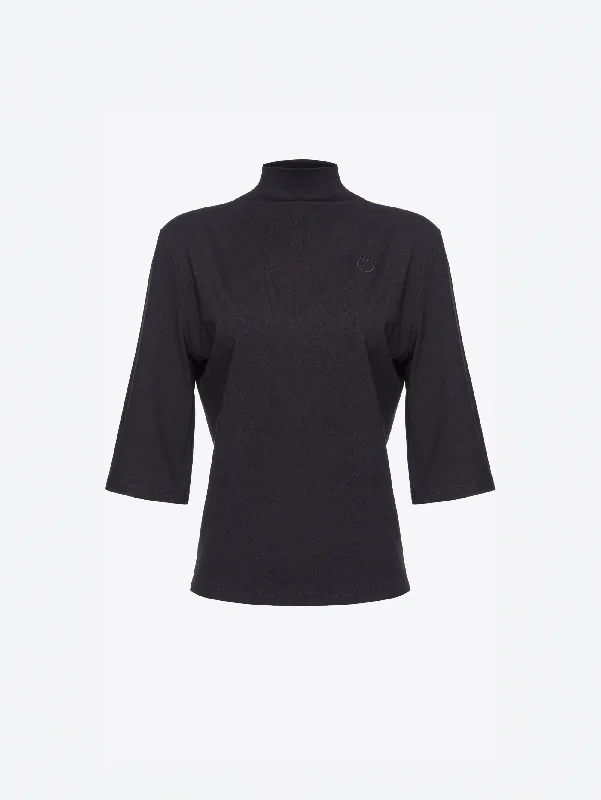 Maglia con Mezzo Collo in Jersey Nero