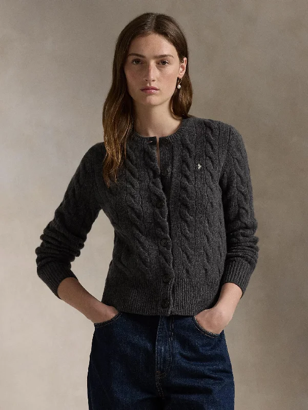 Cardigan a Trecce in Misto Cashmere Grigio