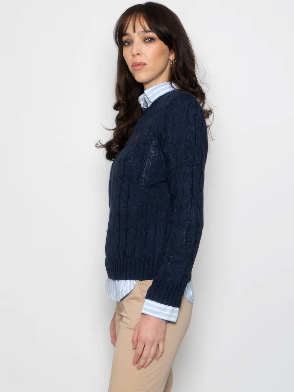 Maglia a Trecce in Cotone Blu Navy