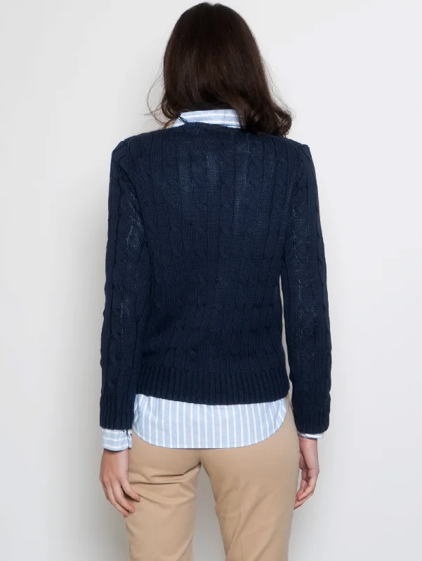 Maglia a Trecce in Cotone Blu Navy