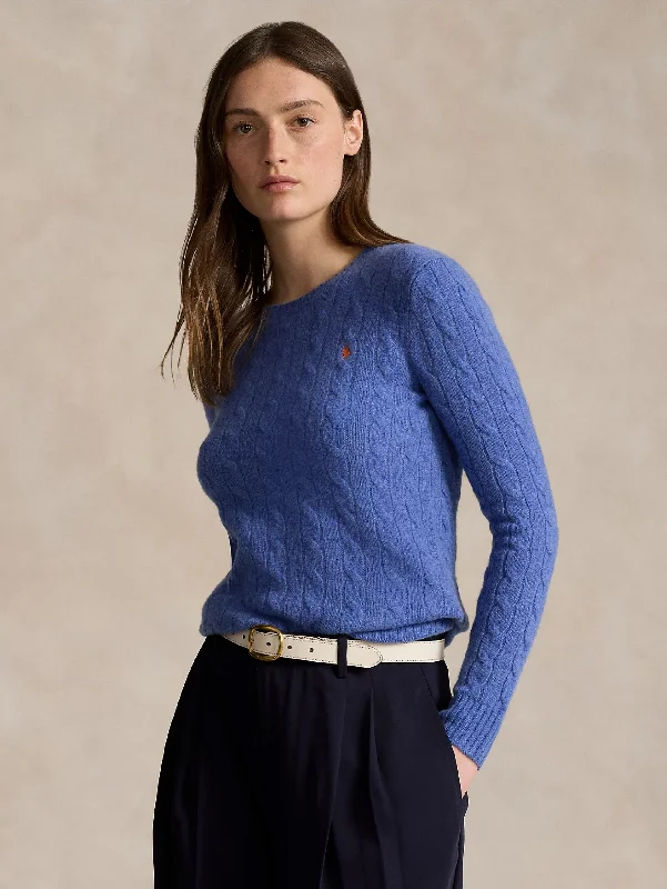 Maglia a Trecce in Misto Cashmere Blu