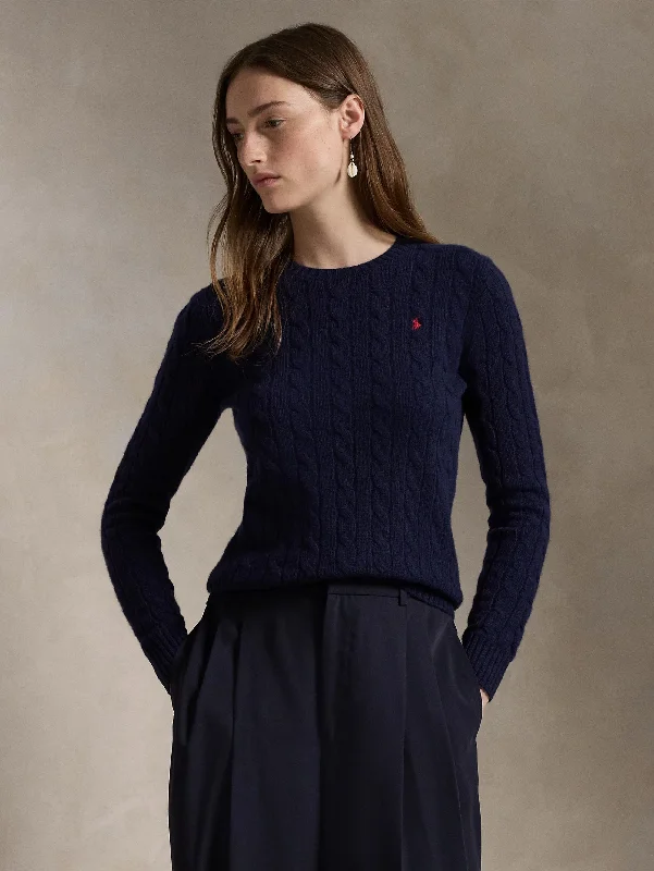 Maglia a Trecce in Misto Cashmere Blu Notte