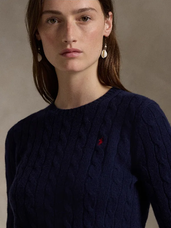 Maglia a Trecce in Misto Cashmere Blu Notte