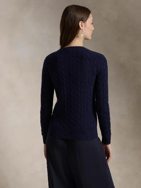 Maglia a Trecce in Misto Cashmere Blu Notte