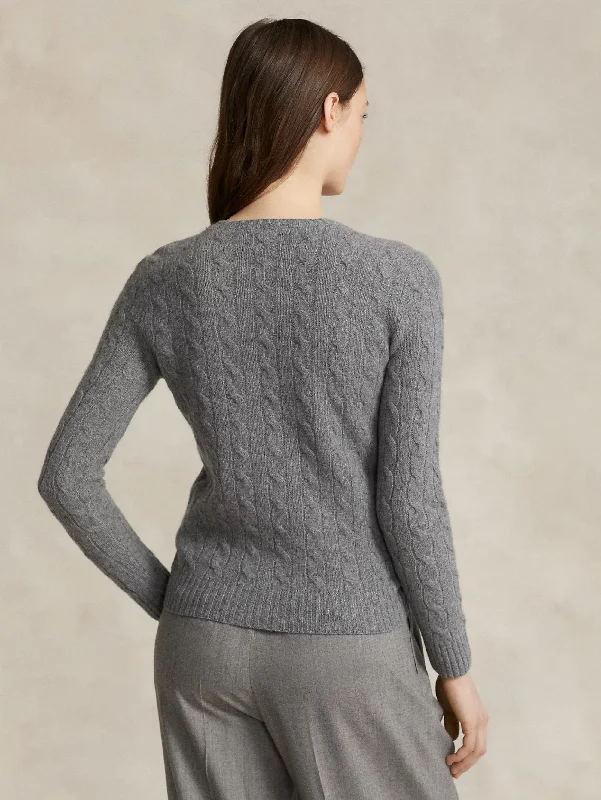 Maglia a Trecce in Misto Cashmere Grigio