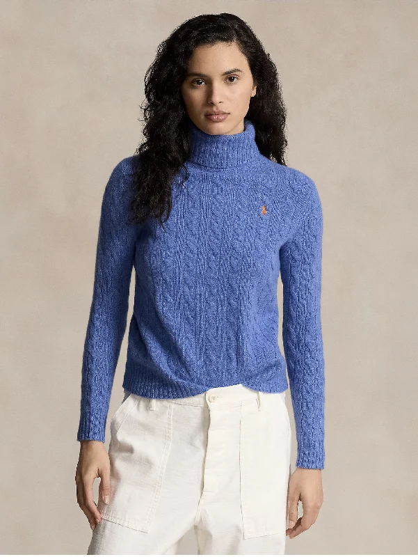 Maglia con Collo Alto a Trecce Blu