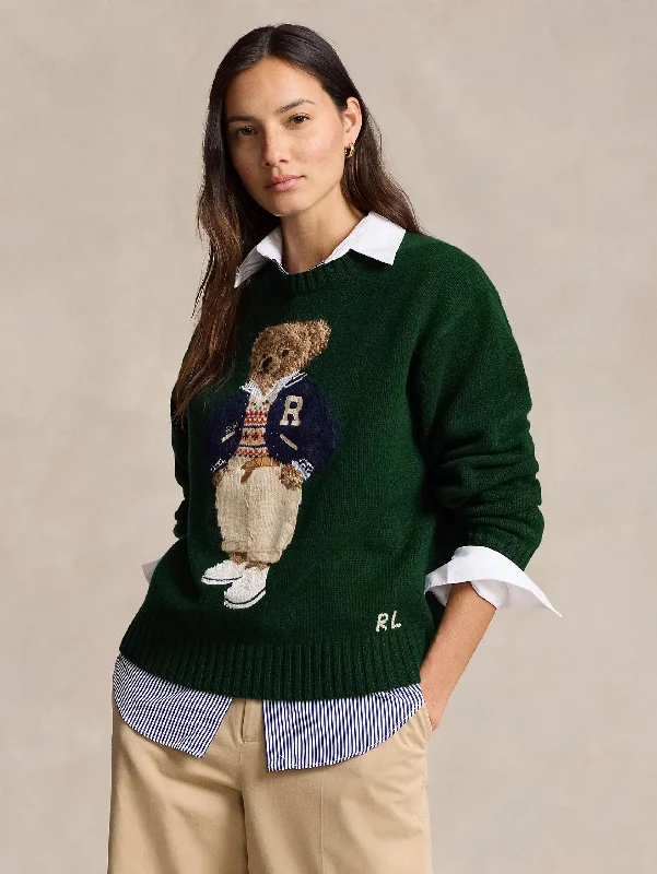 Maglia Polo Bear in Lana e Cashmere Verde