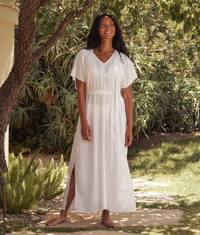 The Easy Breezy Voile Maxi Dress Cover-Up - Sand Dollar Stripe