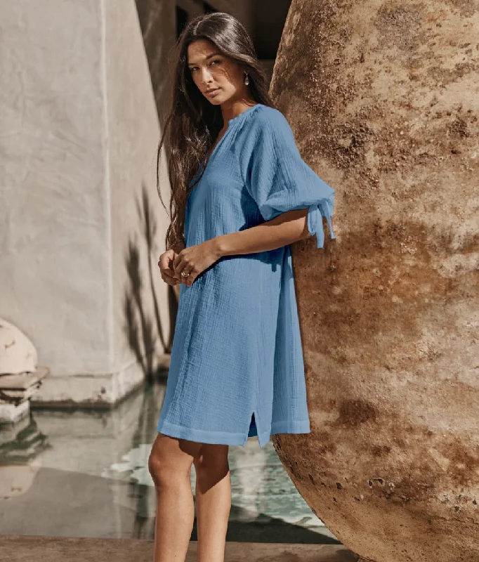 The Going Places Gauze Cover-Up Dress - Cyprus Blue