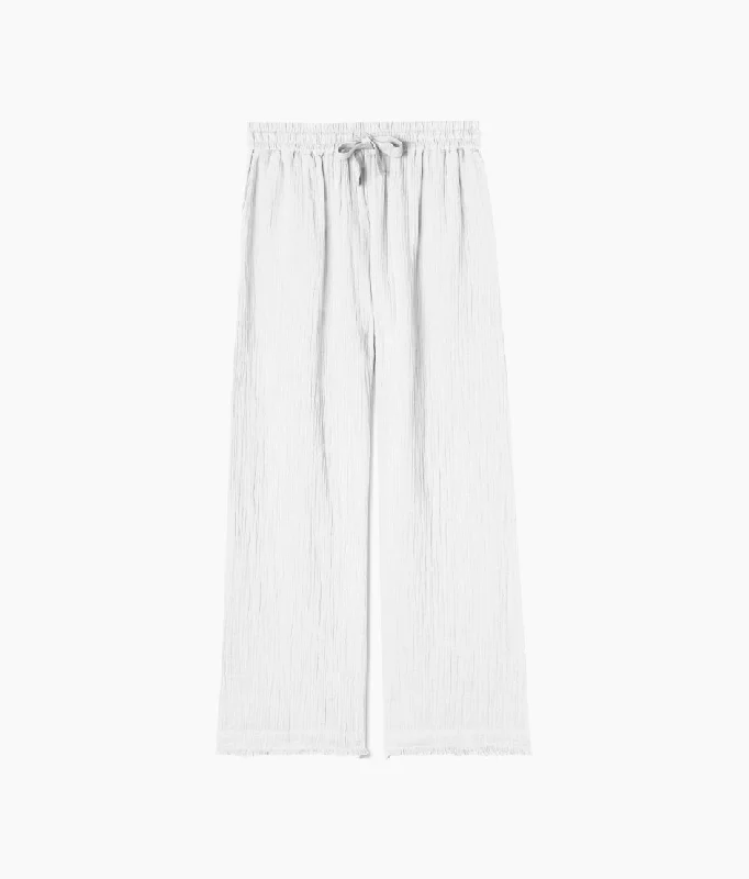 The Going Places Gauze Frayed Hem Pant - White Sand