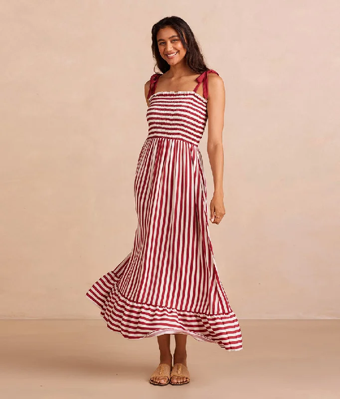 The Silky Luxe Smocked Maxi Dress - Nautical Stripe in Sedona