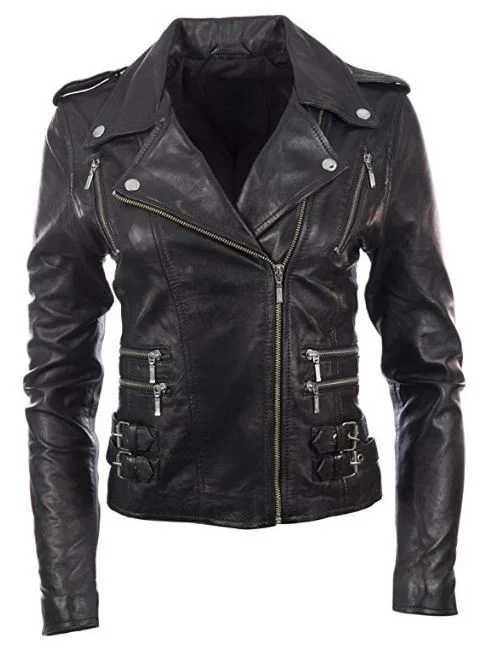 Aviatrix Women's Real Leather Cross-Zip Multi-Zip Biker Jacket