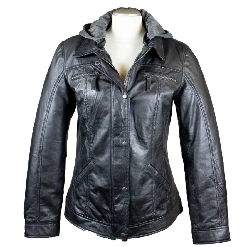 BOL Women's Removable Hood Leather Jacket