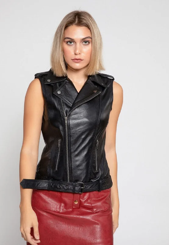 Women’s Black Leather Biker Vest