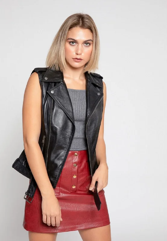 Women’s Black Leather Biker Vest