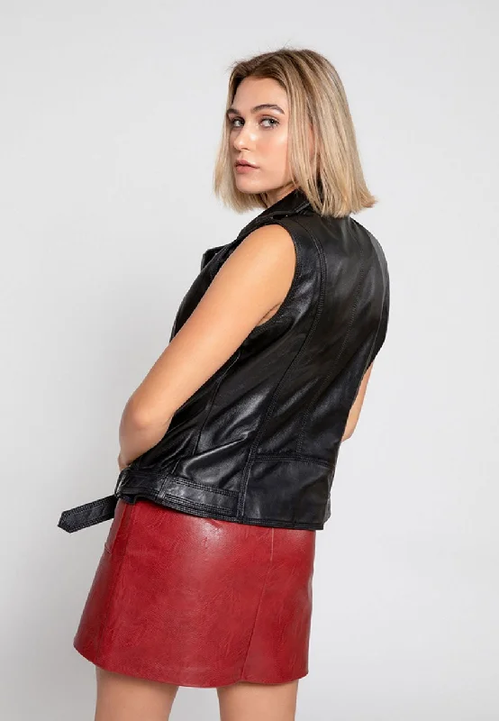 Women’s Black Leather Biker Vest