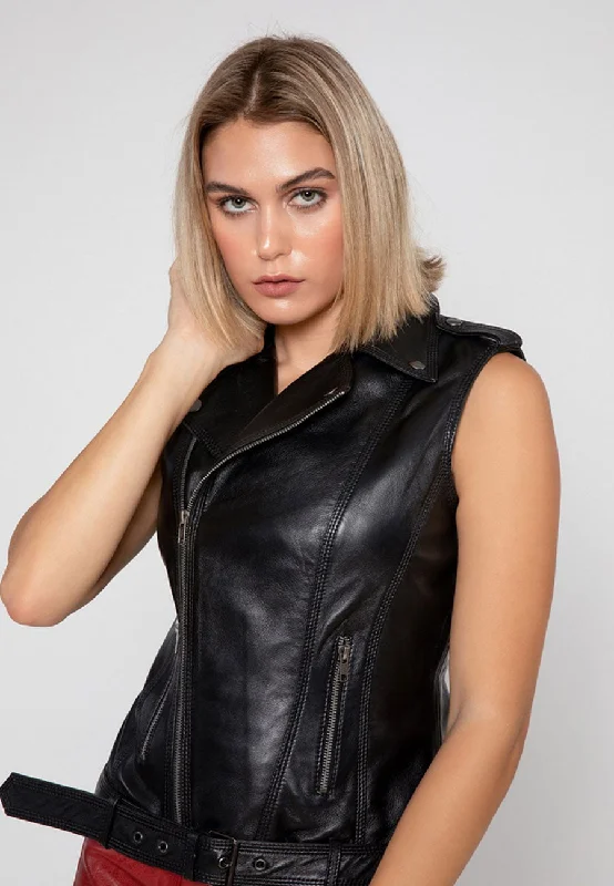 Women’s Black Leather Biker Vest