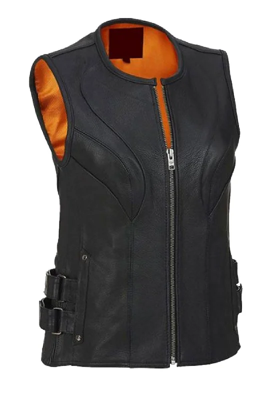 Women’s Black Leather Biker Vest