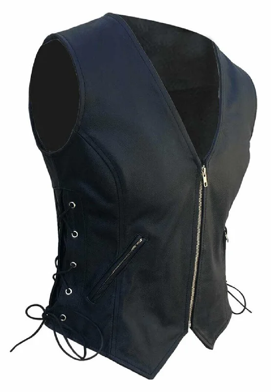 Women’s Black Leather Biker Vest