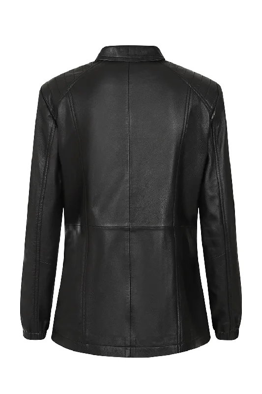 Women's hip length smart Leather Jacket - KELLY