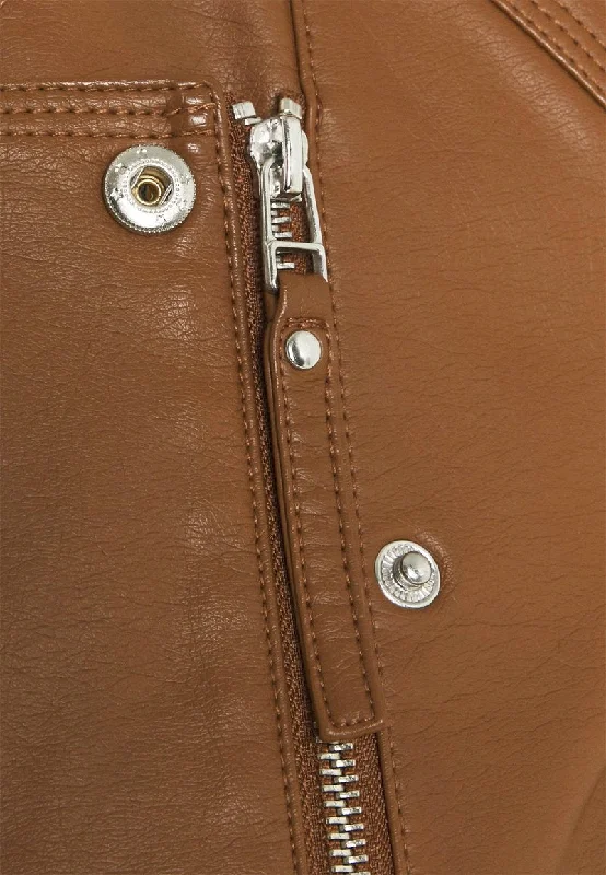 Women's Tan Brown Leather Biker Jacket