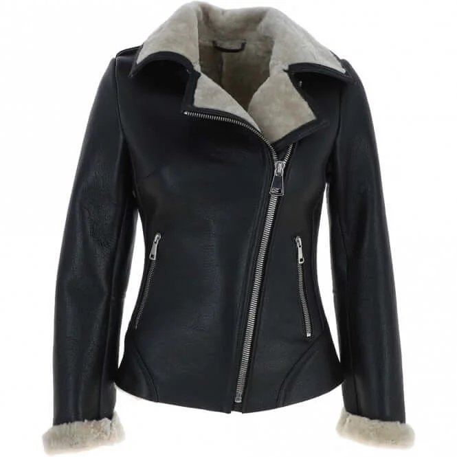 Women's White Fur Luxury Shearling Leather Jacket