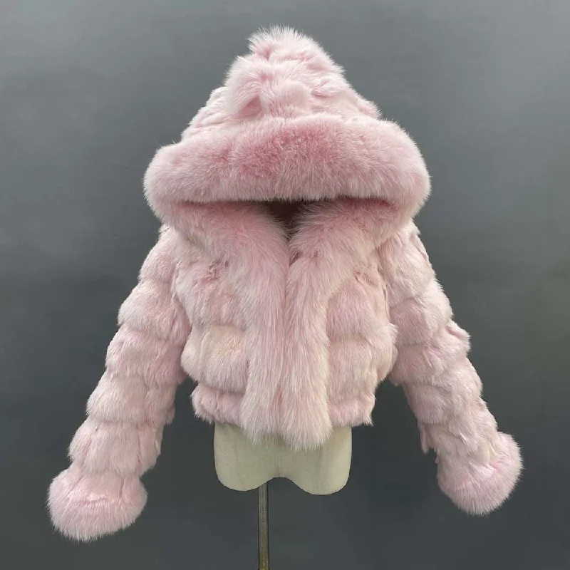 Crop Hooded Fox Fur Bombers (Multi- Colors)