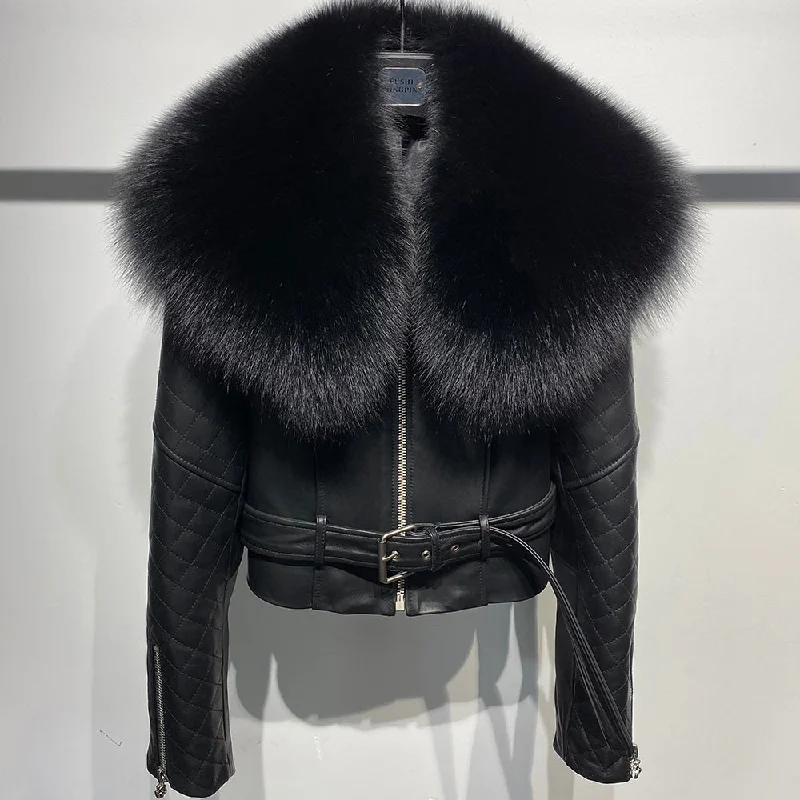 Genuine Leather Big Fur Collar Jackets