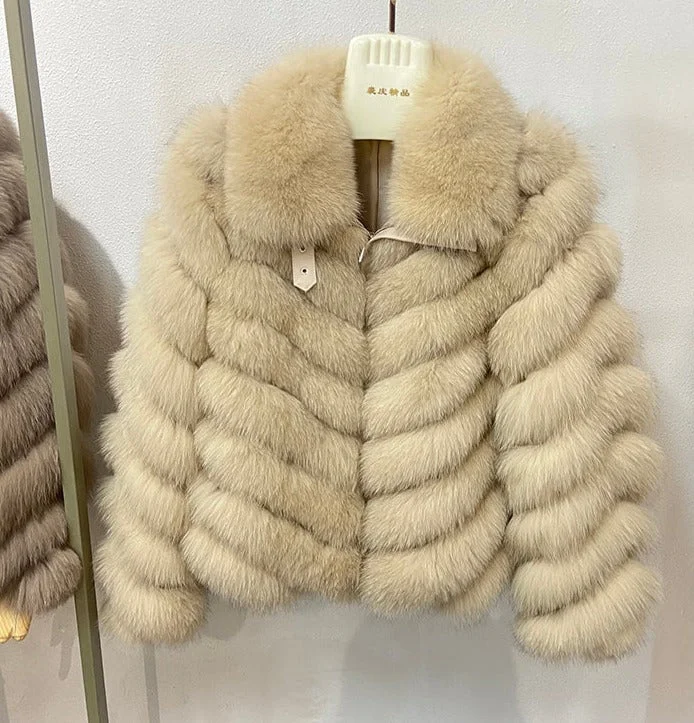 Pattern Fur Turn-Down Collar Coats