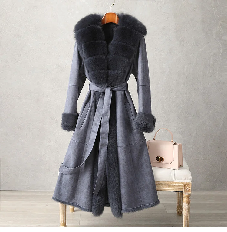 Genuine Leather Real Fur Collar Pea Coats