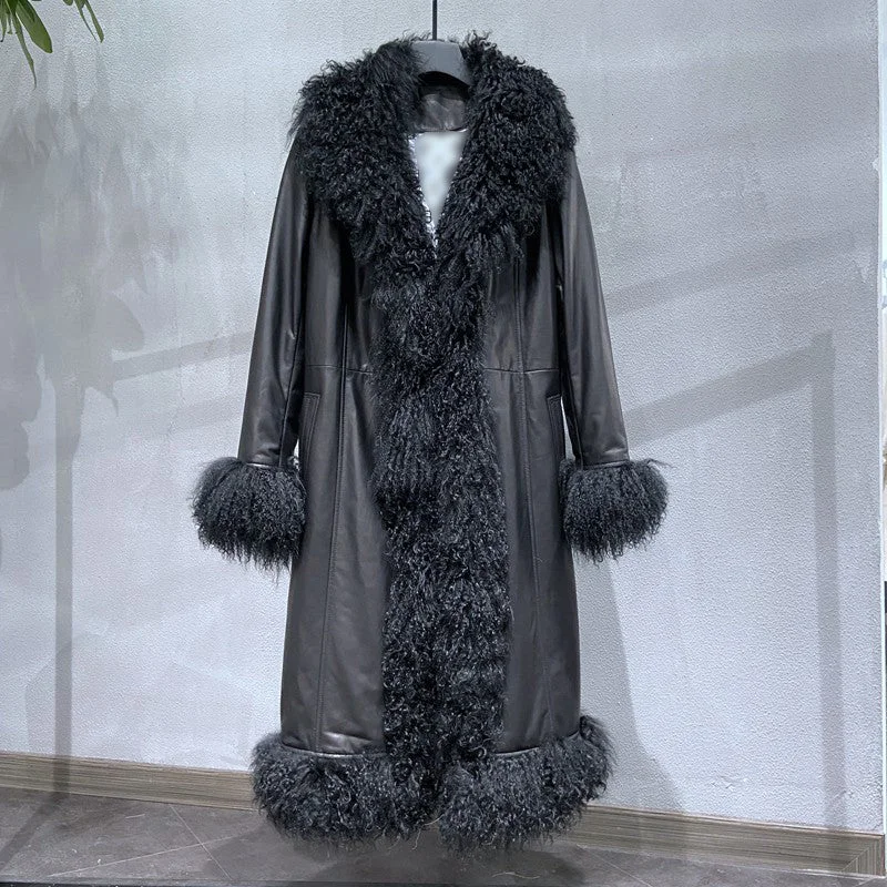 Genuine Leather Shearling Fur X-Long Coats