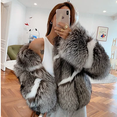 Silver & White Fur Fluff Coat