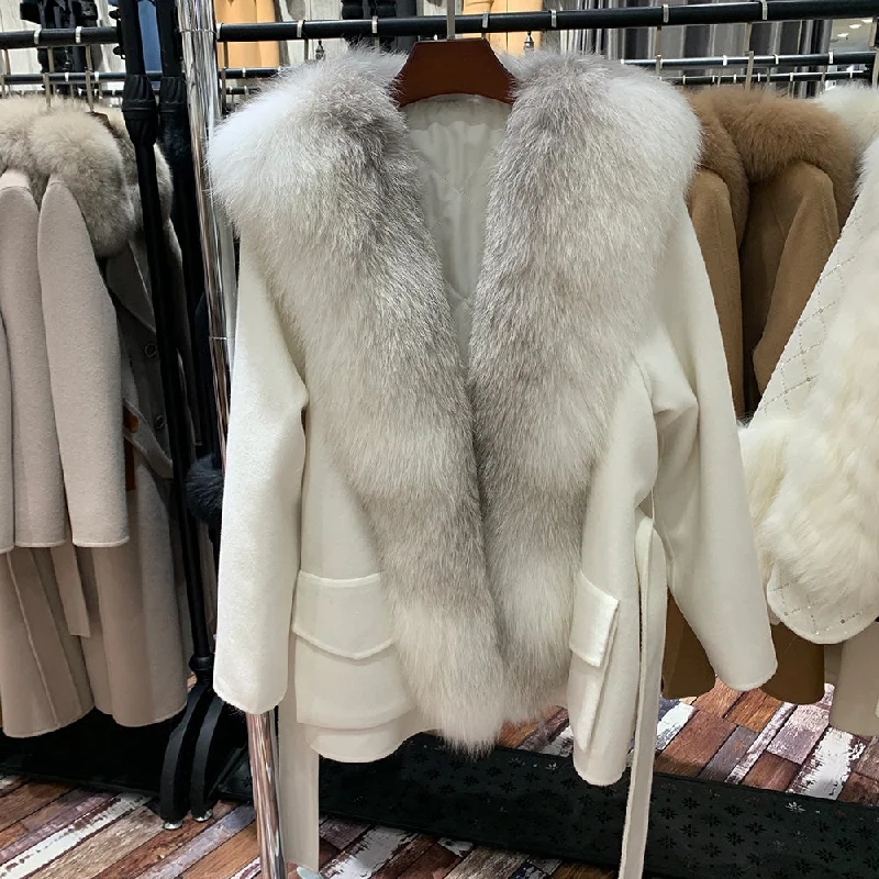 White Fur Collar Short Pea Coat