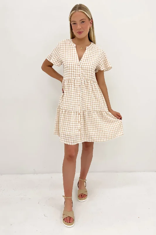 Elijah Mini Dress Latte Gingham