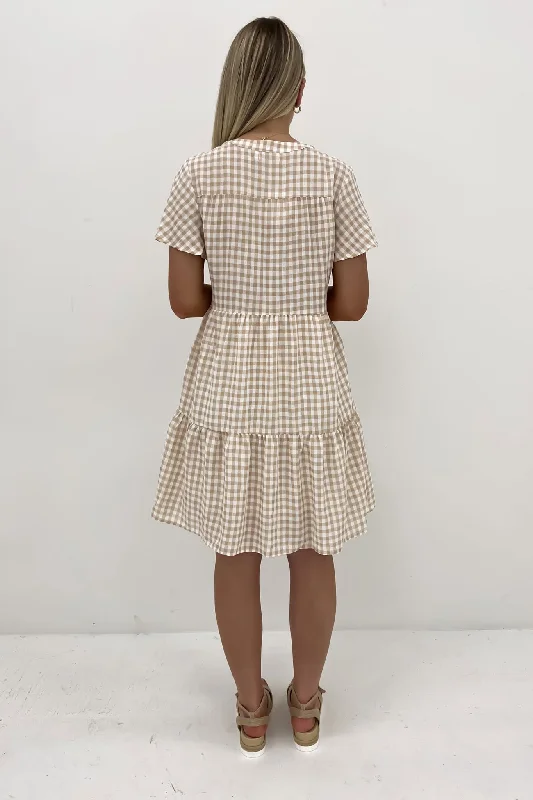 Elijah Mini Dress Latte Gingham