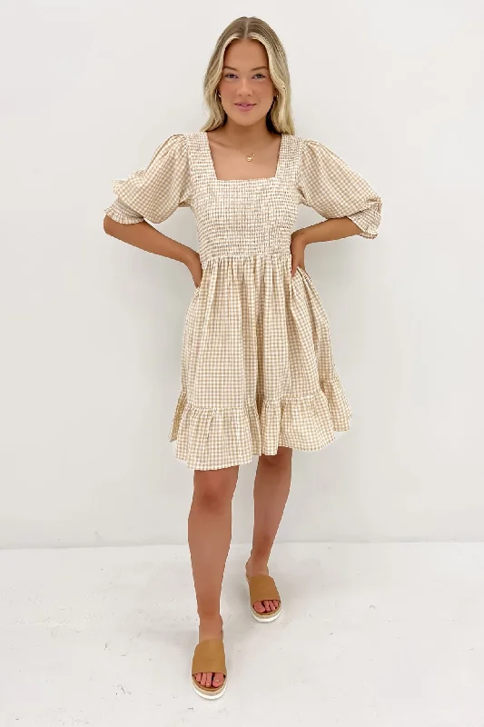 Florence Mini Dress Latte Gingham