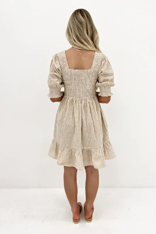 Florence Mini Dress Latte Gingham