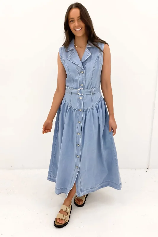 Kass Denim Maxi Dress Light Blue