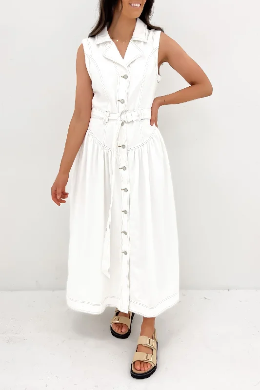 Kass Denim Maxi Dress White